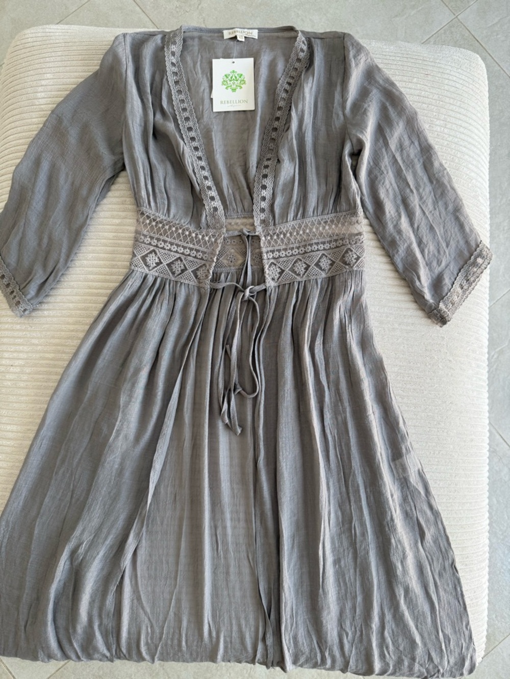 Rebellion Gray Embroidered Boho Tunic Dress